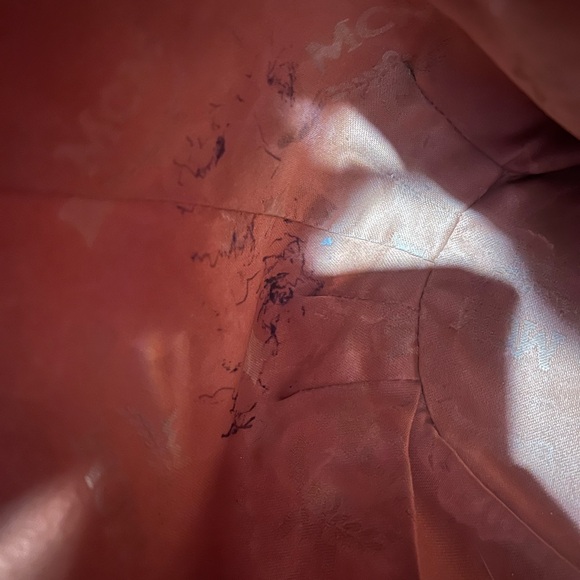 MCM COGNAC VISETOS WITH PINK LEATHER ACCENTS DRAWSTRING SHOULDER BAG - Picture 12 of 16